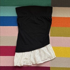 Maeve B&W Strapless Dress with Ruffles